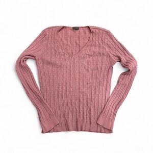 Ann Taylor PINK STRETCHY V-NECK SWEATER